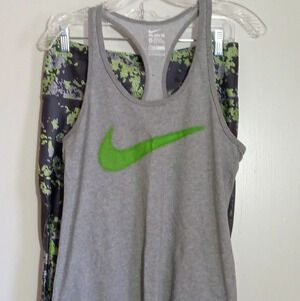 Under Armour heat gear compression leggings with mesh inserts and Nike racerback